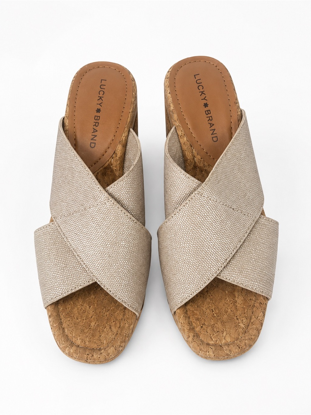 Lucky Brand Women's Light Beige Crisscross Cork Mule Slides